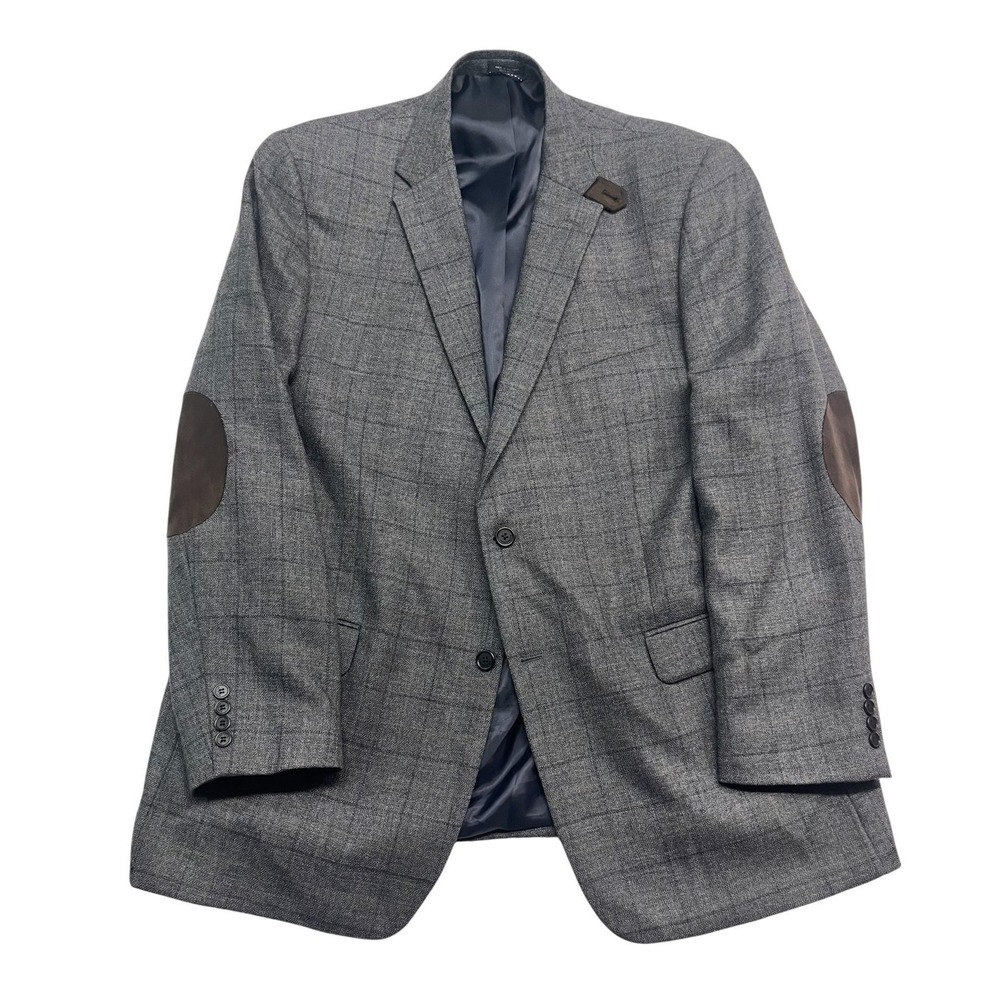 Tommy Hilfiger 48L Gray Windowpane Riding Jacket Blazer Sport Coat Elbow Patches